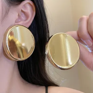 Orecchini A Bottone Rotondi Concavi Lucidi Con Perno In Argento Metallo Placcato Oro Gioielli Geometrici Per Donna