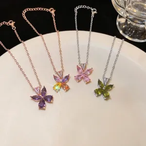 Elegant light luxury zircon flower pendant necklace with sparkling colorful stones