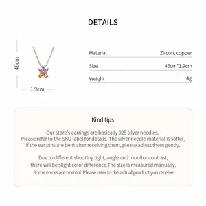 Detailed product specifications for a colorful zircon butterfly necklace with 46cm chain