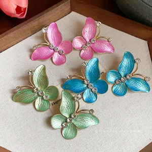 Elegant butterfly stud earrings with sparkling zircon and colorful enamel finish