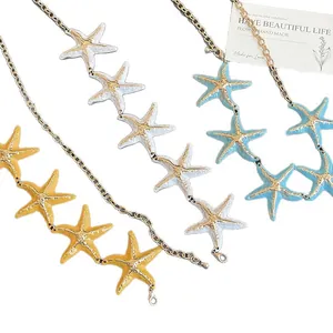 Boho Seestern Kettengürtel in Gelb Weiß Blau für elegante Sommerkleider Accessoire