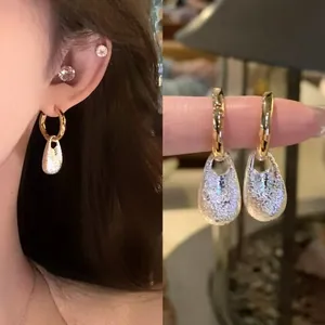 Orecchini a Pendaglio a Goccia in Lega Vintage Francese Texture Pieghettata Con Perno in Argento Oro Argento Strass Gioielli