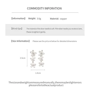 Detailed size chart for silver openwork flower earrings with 3.5cm length and weight info