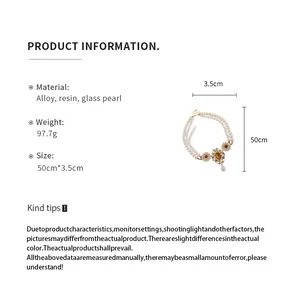 Double-layer pearl flower resin pendant necklace specifications and size detail diagram