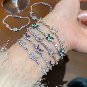 Elegant Copper Zirconia Butterfly Flower Bracelet For Women Luxury Adjustable Chain Bracelet Minimalist Jewelry Gift For Party