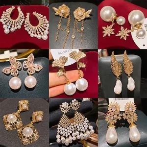 Orecchini Pendenti Vintage con Perle Artificiali e Strass per Donna Perno in Argento Sterling 925 Gioielli Eleganti di Lusso Cavi