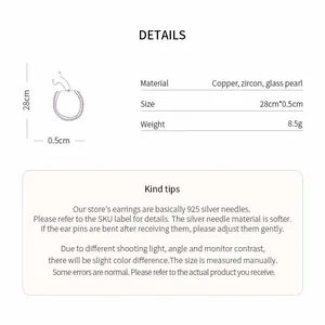 Detailed specifications of the adjustable copper and zircon pearl bracelet with measurements