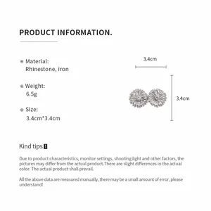 Información técnica de anillo de flor con strass, peso y dimensiones de 3,4 cm.