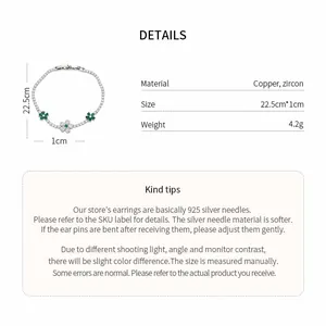 Exquisite copper and zircon flower bracelet detail showing measurements and materials.