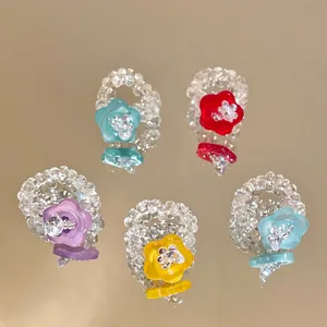 Dopamin-Stil Harz Perlen Blume Ringe Für Damen Süß Niedlich Nische Design Strass Blume Fingerring Täglichen Schmuck Geschenk
