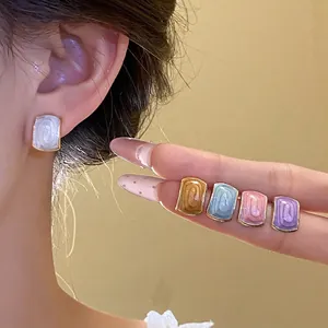 Set di Orecchini a Bottone Quadrati in Smalto Vintage per Donna Con Perno in Argento Sterling 925 Gioielli Colorati Geometrici in Lega