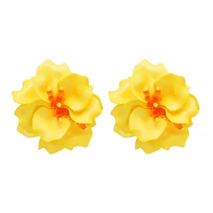 Vibrant yellow acrylic 3D flower stud earrings perfect for summer beach vacation style