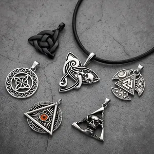 Keltischer Knoten Edelstahl Anhänger Retro Mysteriös Streetstyle Sonne Mond Pentagramm Dreieck Anhänger Nur Für Damen Herren Schmuck