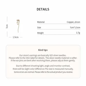 Detail of butterfly tassel ear cuff showing dimensions and copper zircon material