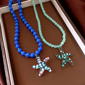 Vintage Kristall Perlen Seestern Anhänger Halskette Elegante Handgefertigte Glasperlen Schlüsselbeinkette Für Damen Urlaub Strand Schmuck