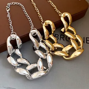 Hip Hop Punk Chunky Chain Necklace For Women Retro Glossy Acrylic Link Choker Statement Party Jewelry Gold Silver Color