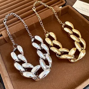 Hip-hop punk chunky chain necklace with shiny metallic finish in gold and silver