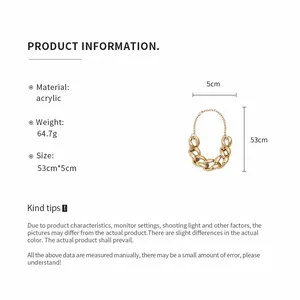 Gold acrylic chunky chain necklace with hip hop punk style and size information details.