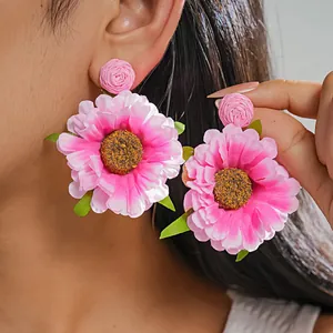 Handgefertigte Bast Stoff Blume Ohrstecker Mit 925 Sterling Silber Ohrstecker-Stift Damen Western Urlaub Schmuck