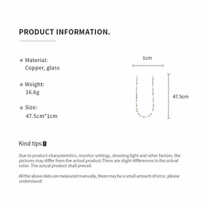 Bohemian crystal beaded necklace product dimensions showing length 47.5cm and width 1cm
