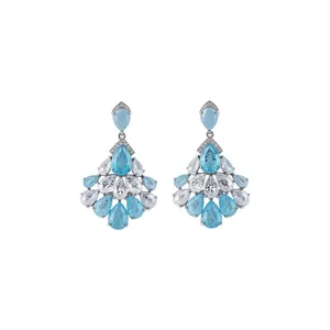 Boucles d'oreilles pendantes en éventail zircon goutte dorées 14 carats pour banquets