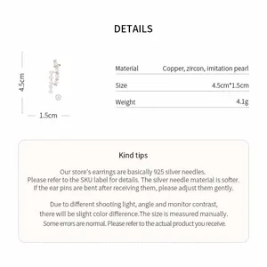 Detail view showing material and size parameters for vintage pearl asymmetric earrings