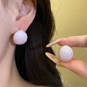 Minimalist Pink Oval Drip Oil Stud Earrings For Women Light Luxury Marble Texture Alloy Earrings Fashion Jewelry Gift