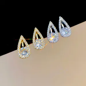 Elegant 18k gold plated zircon teardrop clip-on earrings for non-pierced ears style