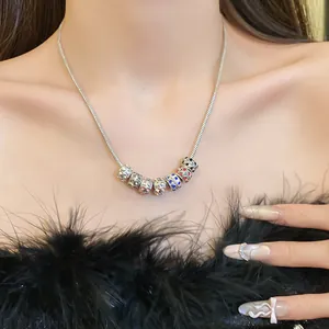 Close-up of Bohemian crystal beaded necklace on female model for beach vacation