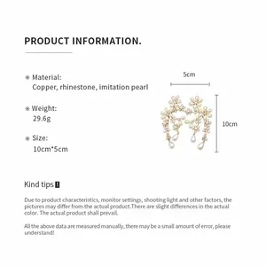 Detailed product specifications for vintage rhinestone and pearl flower drop earrings.