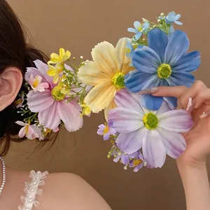 Barrette à Cheveux en Fleur de Tissu Fait à la Main Style Mori Doux Grande Fleur Pince Bec de Canard Accessoires de Cheveux pour Femmes Mariage