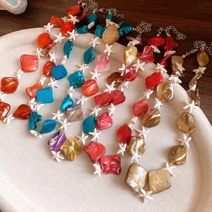 Collana con Perline a Forma di Stella Marina e Conchiglia in Stile Resort Dolce Girocollo Boemo per Donna Gioielli per Feste in Spiaggia