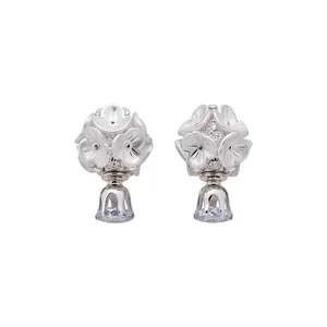 Elegant floral silver stud earrings with sparkling cubic zirconia crystals