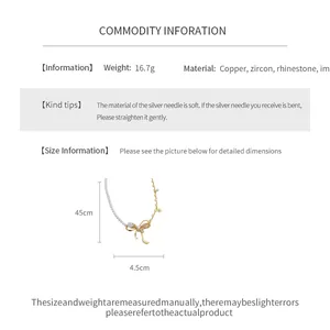 Detailed specification chart for the zircon bow pearl necklace with 45cm chain length
