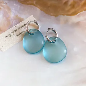 Orecchini a Cerchio in Acrilico Minimalista da Donna Con Perno in Argento Sterling 925 Elegante Gioielleria Geometrica Blu