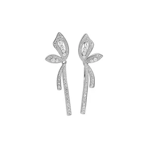 Elegant 18k gold plated butterfly clip earrings with pearls and pavé cubic zirconia.