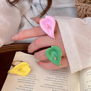 Anello Aperto Calla Regolabile Smalto a Goccia Fiore in Lega Placcato Oro Anello alla Moda per Donna Gioielli Quotidiani