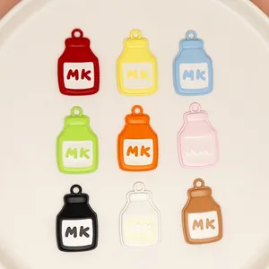 DIY Milk Box Alloy Enamel Pendants Cartoon Food Shape Jewelry Making Charms For Keychain Bag Accessories Women Girls Gifts