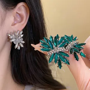 Pendientes de Botón de Strass Elegantes con Forma de Fuegos Artificiales con Poste de Plata Aleación Joyería de Moda para Mujer