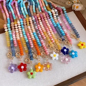 Stile Dopamina Colorato Fiore Perline Collana Bracciale Set Rame Vetro Americano Retro Dolce Stile Donne Moda Gioielli