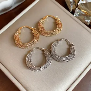 Chic 18k gold plated textured hoop earrings for women, minimalist gold and silver jewelry