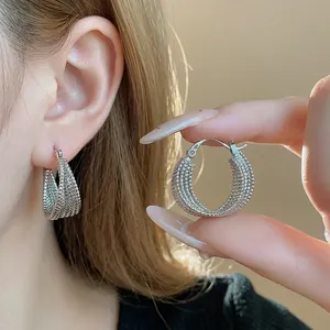 Elegant 18k gold plated textured hoop earrings with multi-layer beaded design for women