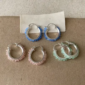 Minimalistische Hochwertige Bunte Glas Kreis Ohrringe Versilbert Geometrische Runde Ohrstecker Frisch Süß Mode Schmuck Für Damen