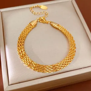 Elegant 18K Gold Plated Copper Chain Bracelet For Women Minimalist Light Luxury Mesh Bangle Sophisticated Fashion Jewelry Gift