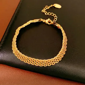 Elegant 18k gold plated multi-strand mesh chain bracelet with adjustable extender for women