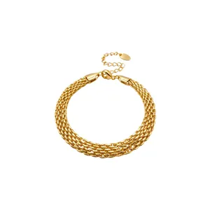 Elegant 18k gold plated mesh chain bracelet with adjustable extender for women