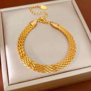 Elegant 18k gold plated multi-strand mesh bracelet displayed on a premium gift box.