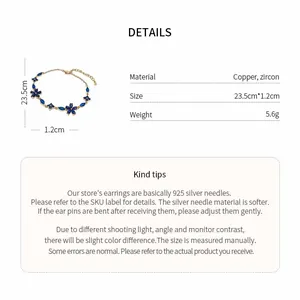 Detailed specifications for French luxury zircon flower bracelet with size and weight.