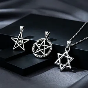 Vintage Stainless Steel Pendant For Men Hexagram Pentagram Mysterious Hebrew Symbol Skull Gothic Punk Charm Jewelry Pendant Only