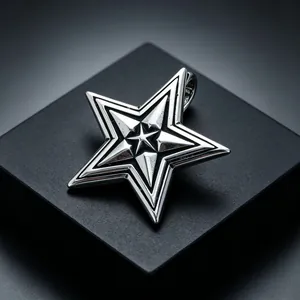 Detailed close-up view of a masculine silver stainless steel star pendant for men
